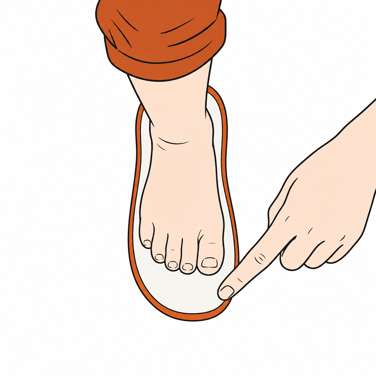 Child standing on a shoe insole while the toe position is checked