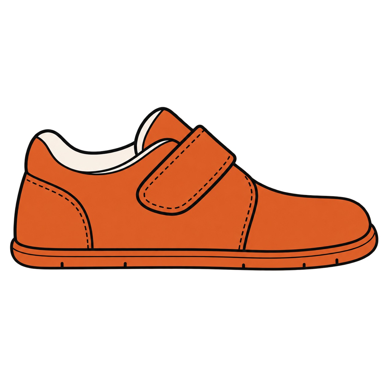Toddler shoe with a thin, flat zero-drop sole and no raised heel